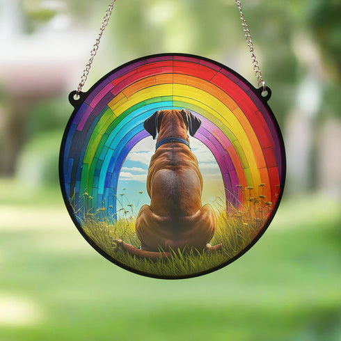 Boxer Rainbow Bridge Stained Glass Effect Suncatcher